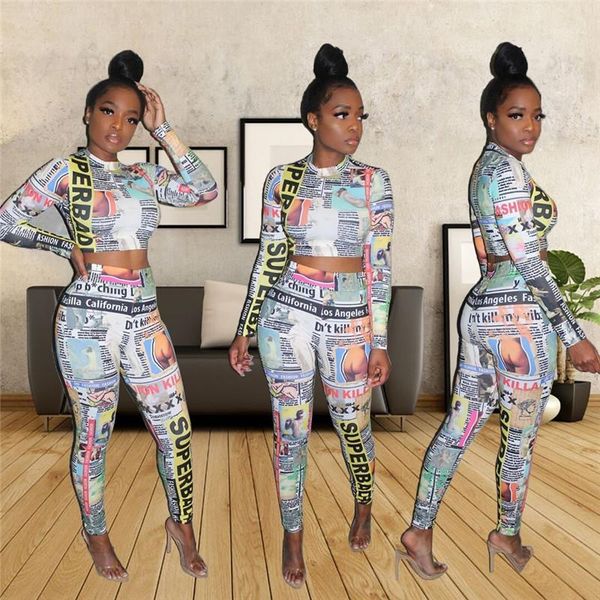 designer tracksuits slim long sleeved 2 piece pants crew neck fashion womens tracksuits newspaper printed womens, White
designer tracksuits slim long sleeved 2 piece pants crew neck fashion womens tracksuits newspaper printed womens, White