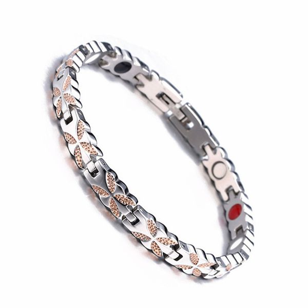 link, chain stainless steel motion health care bracelet for women and mens rose gold color grain magnetic, Black
link, chain stainless steel motion health care bracelet for women and mens rose gold color grain magnetic, Black