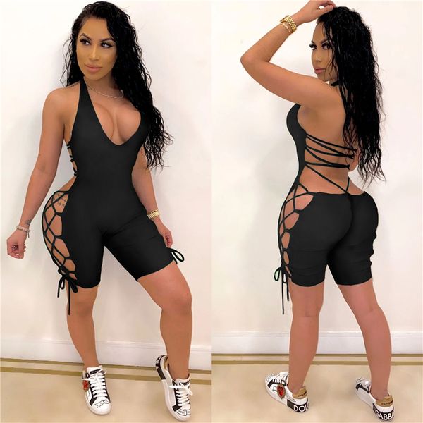 ladies fashion lace up jumpsuit summer women hanging neck solid color sleeveless backless type bodysuit for vacation, Black;white
ladies fashion lace up jumpsuit summer women hanging neck solid color sleeveless backless type bodysuit for vacation, Black;white