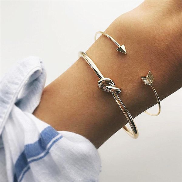 vintage bangles for women simple gold color open arrow knotted charm bracelet jewelry gift 2pcs/set, Black
vintage bangles for women simple gold color open arrow knotted charm bracelet jewelry gift 2pcs/set, Black