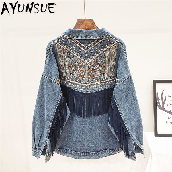 women's jackets ayunsue 2021 spring coats and women casual denim jacket korean fashion vintage black blue casaco pph129, Black;brown
women's jackets ayunsue 2021 spring coats and women casual denim jacket korean fashion vintage black blue casaco pph129, Black;brown