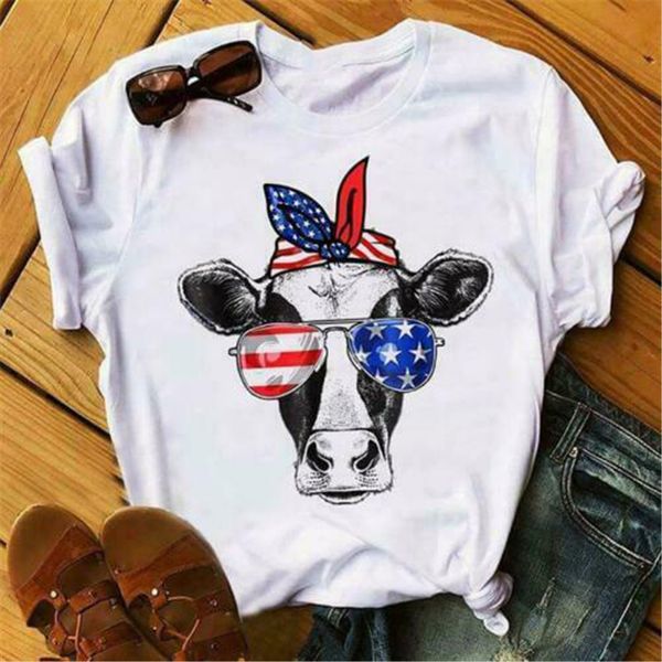 american cow wearing headband ladies t-shirt cotton s-3xl men clothes tee shirt