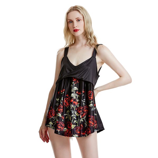 floral printing mini women dress summer deep v neck dresses high waist sleeveless backless off shoulder dress, Black;gray 
floral printing mini women dress summer deep v neck dresses high waist sleeveless backless off shoulder dress, Black;gray