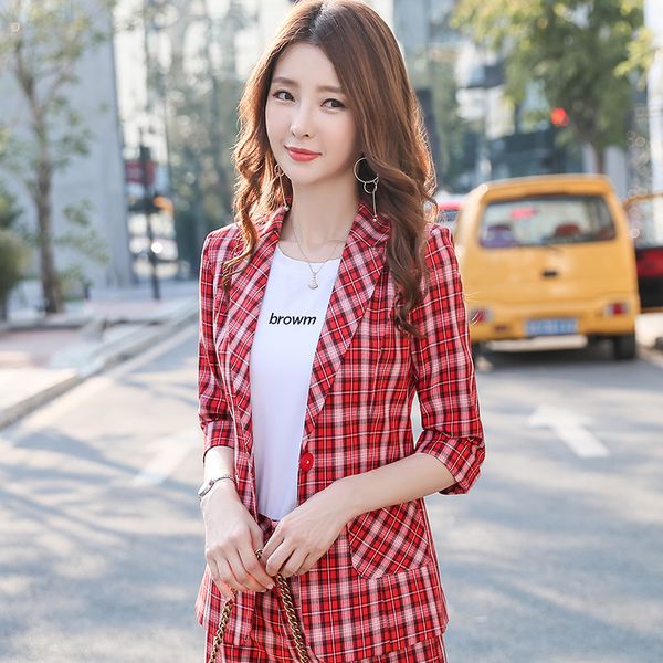 fashion casual office ladies red plaid blazer for women half sleeve jackets slim work business clothes styles, White;black
fashion casual office ladies red plaid blazer for women half sleeve jackets slim work business clothes styles, White;black