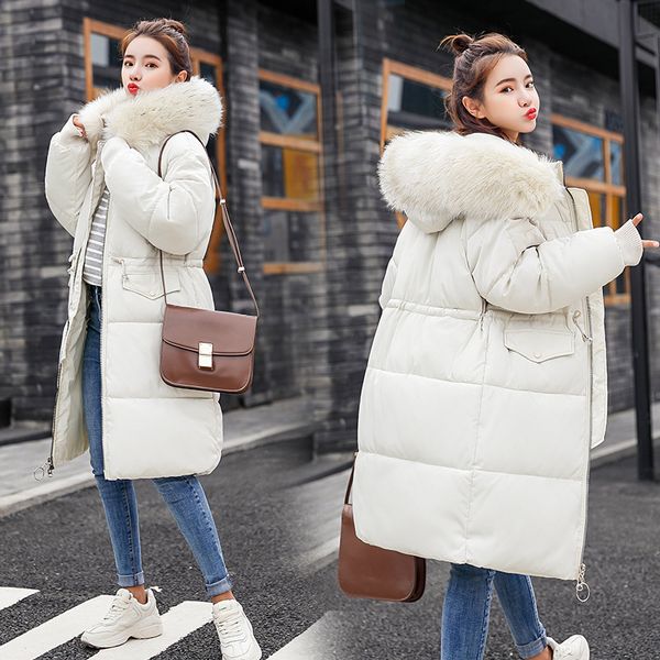 winter jacket coat women down cotton parka large fur collar medium length keep warm fashion, Black
winter jacket coat women down cotton parka large fur collar medium length keep warm fashion, Black