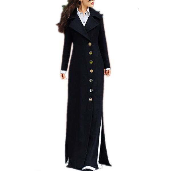 women's wool & blends auutmn winter fashion x-long woolen coat women slim split single breasted plus size 2xl, Black
women's wool & blends auutmn winter fashion x-long woolen coat women slim split single breasted plus size 2xl, Black