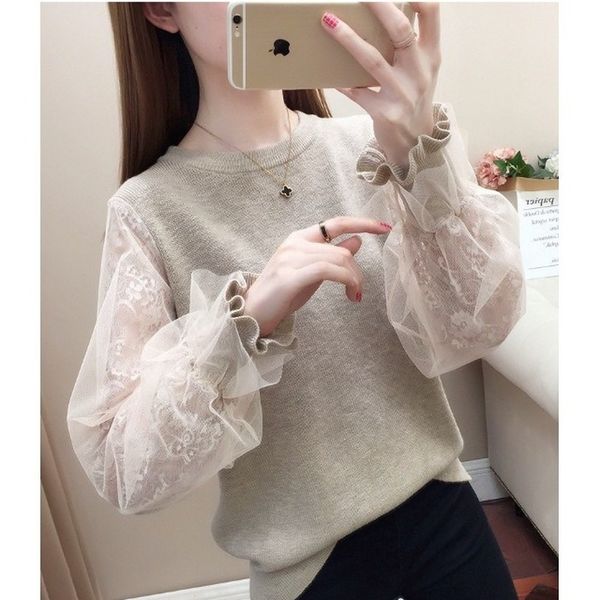 western style sweater women loose outer wear 2020 new autumn women's lace sleeve low-neck bottoming shirt knitted casual, White;black
western style sweater women loose outer wear 2020 new autumn women's lace sleeve low-neck bottoming shirt knitted casual, White;black