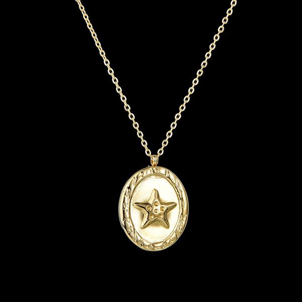 2020 new golden five-pointed star pattern women's necklace round card star stainless steel pendant necklace girl jewelry gift, Silver
2020 new golden five-pointed star pattern women's necklace round card star stainless steel pendant necklace girl jewelry gift, Silver