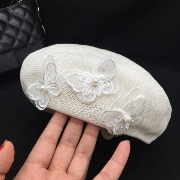 berets during summer hat female small sweet wind white beret breathable thin knitting butterfly noble fashion, Blue;gray
berets during summer hat female small sweet wind white beret breathable thin knitting butterfly noble fashion, Blue;gray