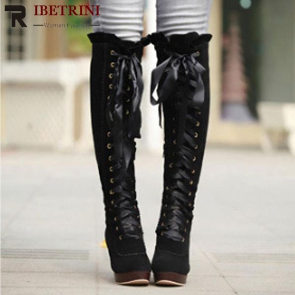 ribetrini new women over the knee platform shoes women high heels thigh high boots lace-up street boots, Black
ribetrini new women over the knee platform shoes women high heels thigh high boots lace-up street boots, Black
