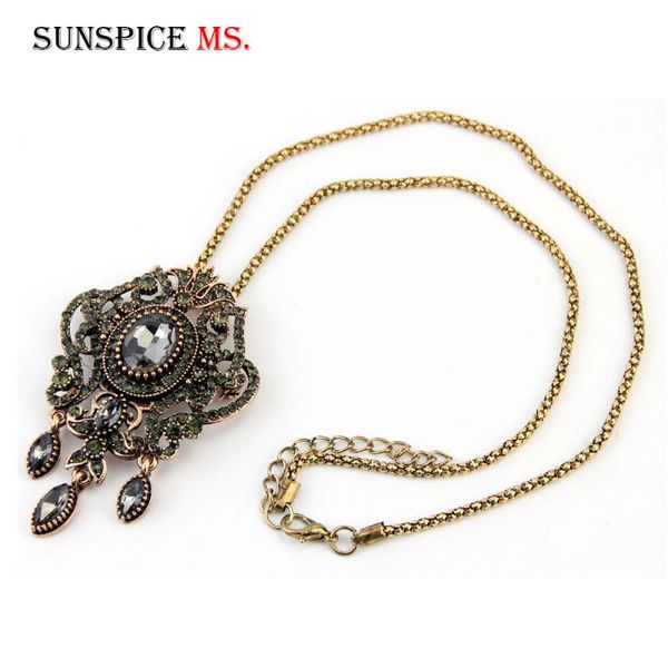 pendant necklaces sunspicems bohemia ethnic necklace for women antique gold color gray crystal turkish vintage jewelry gift, Silver
pendant necklaces sunspicems bohemia ethnic necklace for women antique gold color gray crystal turkish vintage jewelry gift, Silver
