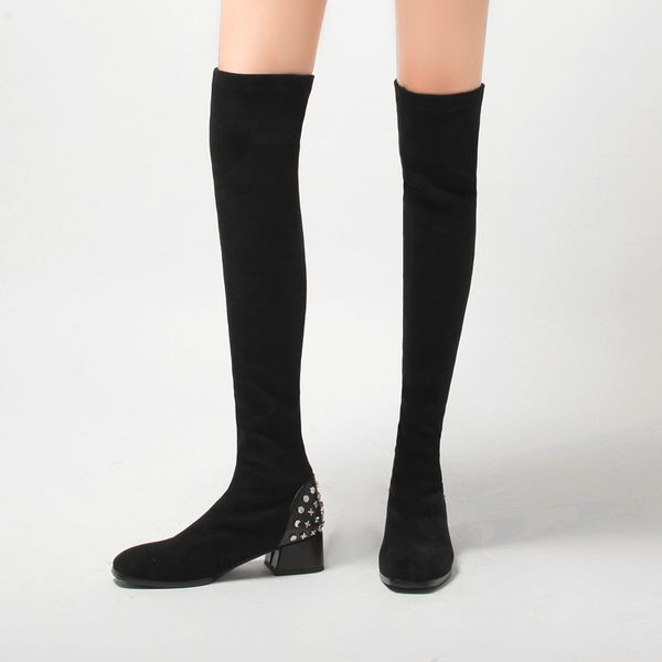 2021 women over the knee boots autumn winter square toe women shoes stretch flock pu rivet square heel long boots size 34-43, Black
2021 women over the knee boots autumn winter square toe women shoes stretch flock pu rivet square heel long boots size 34-43, Black