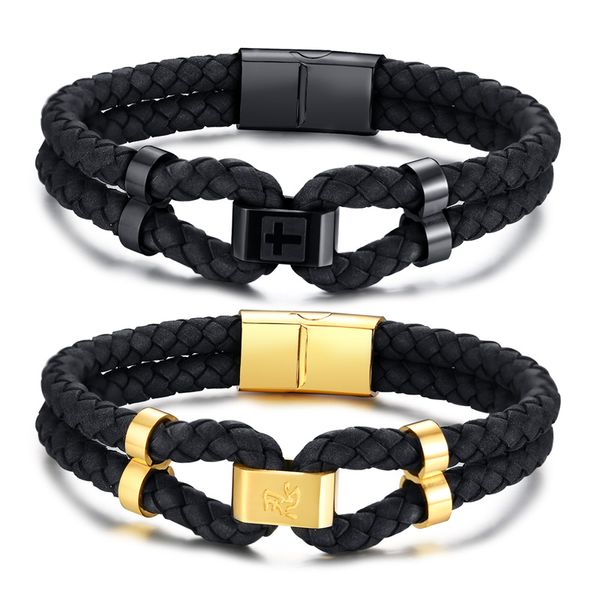 european and american fashion men's jewelry titanium steel double leather bracelet black men's cross logo bracelet bl-508
european and american fashion men's jewelry titanium steel double leather bracelet black men's cross logo bracelet bl-508