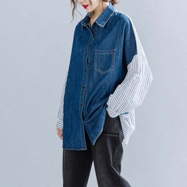 women's blouses & shirts autumn women loose casual turn-down collar long sleeve shirt single-breasted stripe patchwork cotton linen blo, White
women's blouses & shirts autumn women loose casual turn-down collar long sleeve shirt single-breasted stripe patchwork cotton linen blo, White