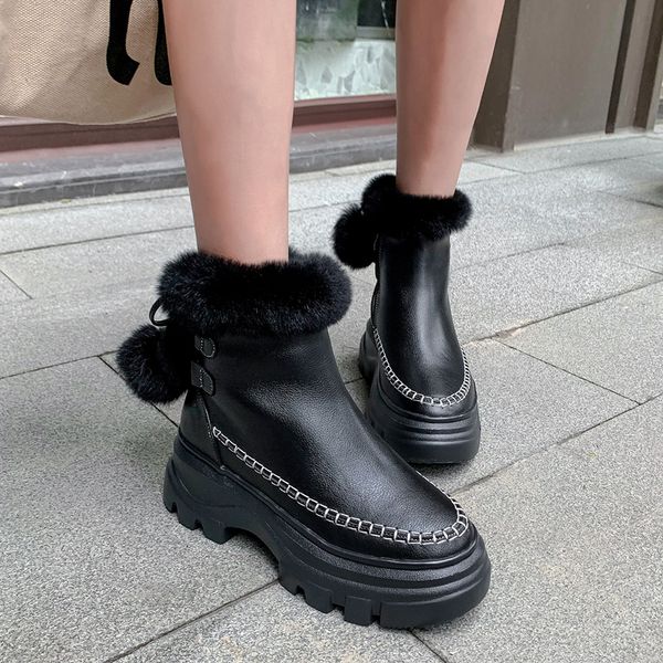 new winter shoes women's snow boots cow leather keep warm plush hairball ankle boots women's snow mujer, Black
new winter shoes women's snow boots cow leather keep warm plush hairball ankle boots women's snow mujer, Black