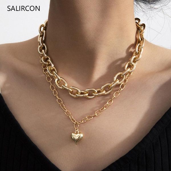 pendant necklaces salircon goth love heart necklace for women multi layer gold color thick chain choker fashion couple jewelry, Silver
pendant necklaces salircon goth love heart necklace for women multi layer gold color thick chain choker fashion couple jewelry, Silver