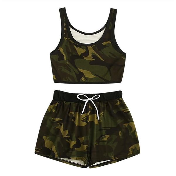2pcs summer fashion tracksuit for women ladies suit camouflage print tank vest drawstring waist shorts sport set, Gray
2pcs summer fashion tracksuit for women ladies suit camouflage print tank vest drawstring waist shorts sport set, Gray