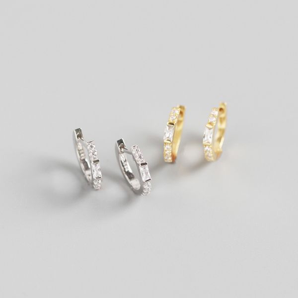 JuneRain Brand 925 Sterling Silver Clear Zircon Circle Stud Earrings for Women Square Crystal Loop Earrings Korean Jewelry Wedding Earring