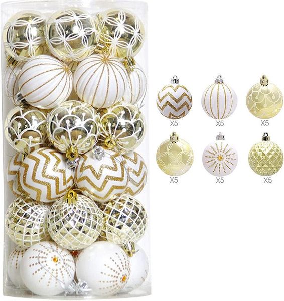30pcs christmas tree balls ornaments 6cm gold&white painted festive wedding hanging ornaments xmas party decoration
30pcs christmas tree balls ornaments 6cm gold&white painted festive wedding hanging ornaments xmas party decoration
