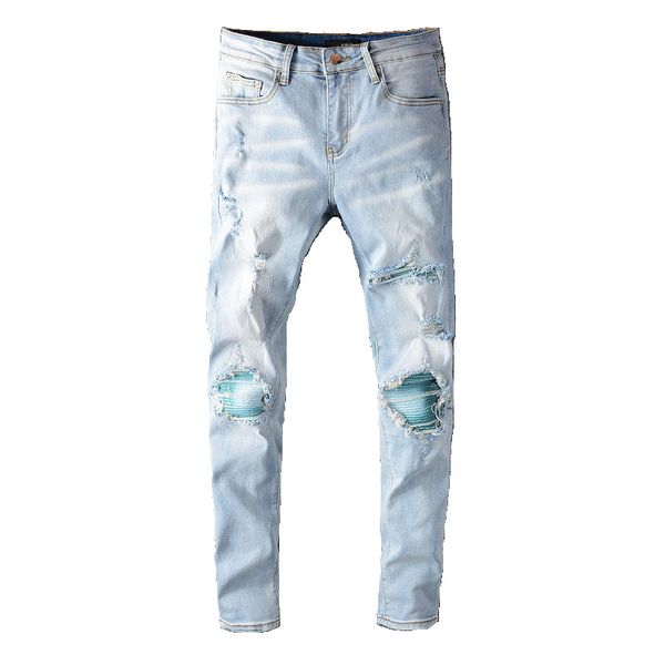 kiovno men's hip hop pleated jeans pantsslim fit patchwork denim trousers for male washed blue color
kiovno men's hip hop pleated jeans pantsslim fit patchwork denim trousers for male washed blue color