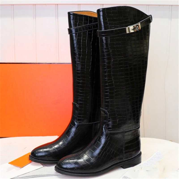 metal decorative knight boot belt buckle ride boot crocodile pattern leather knee-length long high-women's shoes, Black
metal decorative knight boot belt buckle ride boot crocodile pattern leather knee-length long high-women's shoes, Black