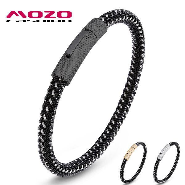mozo fashion trendy men charm steel wire bracelets black rope braided bracelet simple style punk women jewelry gift 3 color 606, Golden;silver
mozo fashion trendy men charm steel wire bracelets black rope braided bracelet simple style punk women jewelry gift 3 color 606, Golden;silver