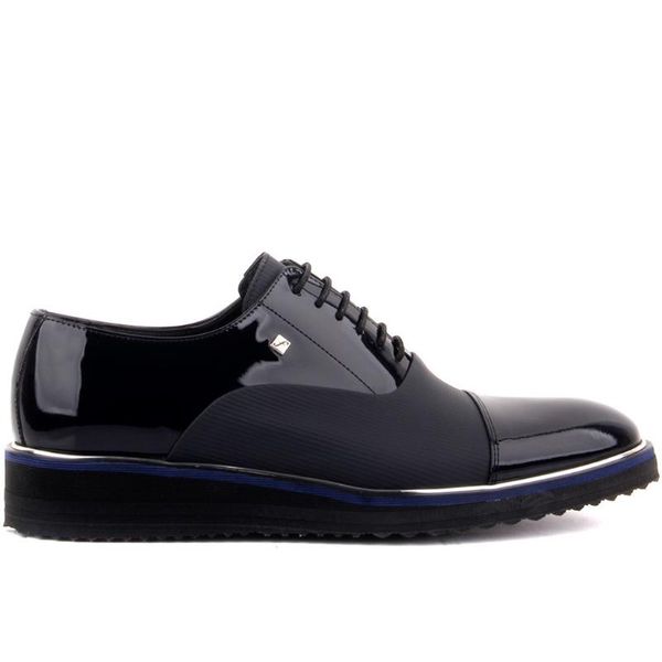 fosco-navy blue patent leather men 's casual shoes, Black