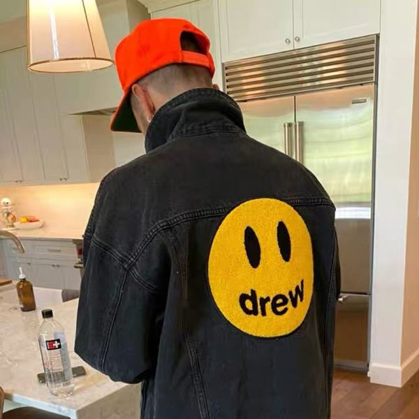 trendy new drew house smiley face denim jacket jacket barber high street casual fog jacket, White;black
trendy new drew house smiley face denim jacket jacket barber high street casual fog jacket, White;black
