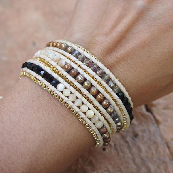 mop mix shell p earl natural stone crystal beaded 3 wraps bracelet with chain for men and women gift, Golden;silver
mop mix shell p earl natural stone crystal beaded 3 wraps bracelet with chain for men and women gift, Golden;silver
