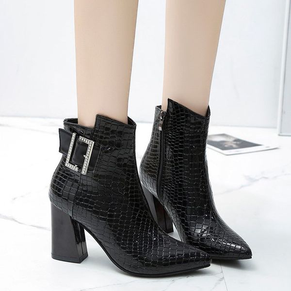 fashion rhinestone buckle square heels ankle boots women pointed toe high heels shoes woman patent leather winter botas, Black
fashion rhinestone buckle square heels ankle boots women pointed toe high heels shoes woman patent leather winter botas, Black