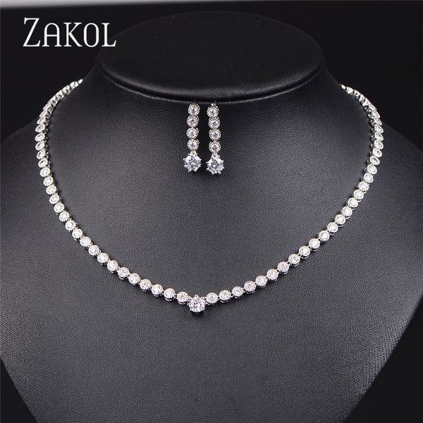 zakol fashion white color round cubic zircon earrings necklace bridal jewelry sets for women wedding clearance sale fssp169, Silver
zakol fashion white color round cubic zircon earrings necklace bridal jewelry sets for women wedding clearance sale fssp169, Silver