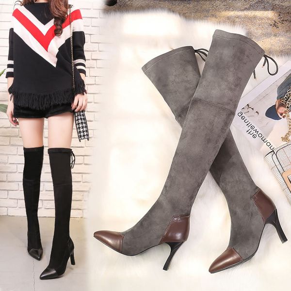 casual slip-on pointed toe fashion women boots pu platform mixed colors long boots super high square heel sewing winter shoes, Black
casual slip-on pointed toe fashion women boots pu platform mixed colors long boots super high square heel sewing winter shoes, Black