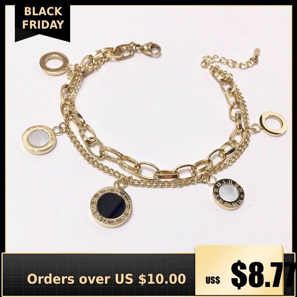 link, chain 316l stainless women bracelet heart shell crystal circles bangles for double layer round female wedding jewelry, Black
link, chain 316l stainless women bracelet heart shell crystal circles bangles for double layer round female wedding jewelry, Black
