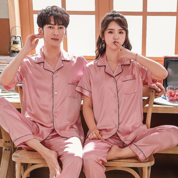 men's sleepwear korean couple pajamas women's summer short sleeve shorts cardigan silk satin plus size ice home clothes, Black;brown
men's sleepwear korean couple pajamas women's summer short sleeve shorts cardigan silk satin plus size ice home clothes, Black;brown