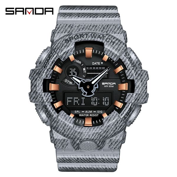 sanda gray men quartz digital watch s sports waterproof led watches denim pattern chronograph electronics watch, Slivery;brown
sanda gray men quartz digital watch s sports waterproof led watches denim pattern chronograph electronics watch, Slivery;brown