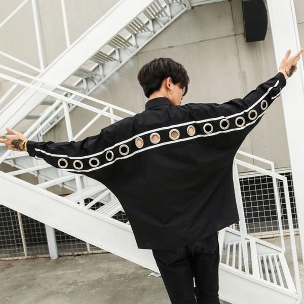 men's casual shirts personality big eyelets oversized men shirt black street punk hip hop long sleeve blouse man vintage, White;black
men's casual shirts personality big eyelets oversized men shirt black street punk hip hop long sleeve blouse man vintage, White;black