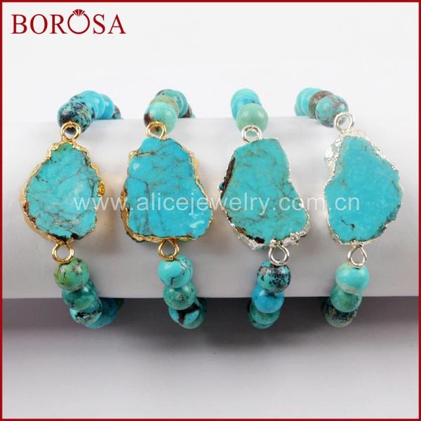 beaded, strands borosa 2/3pcs gold/silver color natural turquoises slice connector with 8mm blue beads bracelets for handmade jewelry 1625, Black 
beaded, strands borosa 2/3pcs gold/silver color natural turquoises slice connector with 8mm blue beads bracelets for handmade jewelry 1625, Black