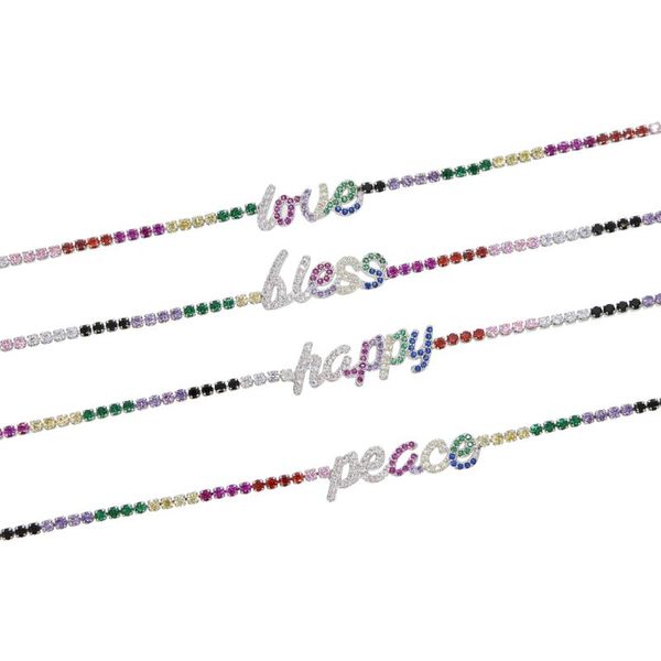 2020 rainbow cz tennis chain with letter peace love hope bless charm paved choker short necklace tiny thin chain for wedding, Silver
2020 rainbow cz tennis chain with letter peace love hope bless charm paved choker short necklace tiny thin chain for wedding, Silver
