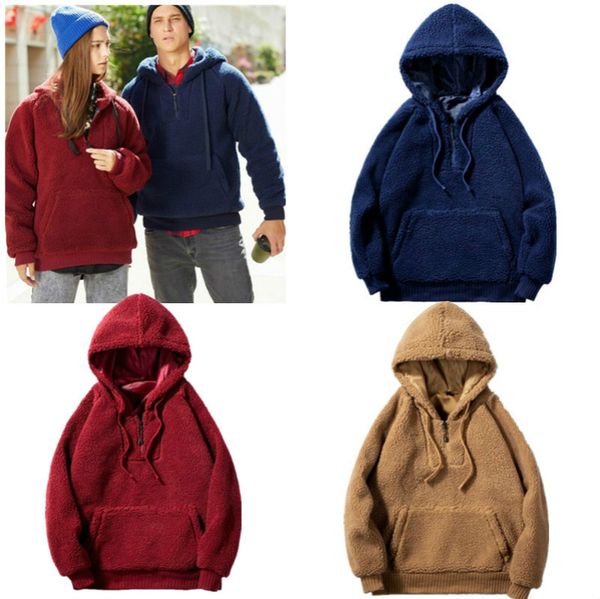 couples lovers sherpa fleece hoodies fashion winter warm hooded furry plush jacket with pocket wool coats outwear clothing ly921, White