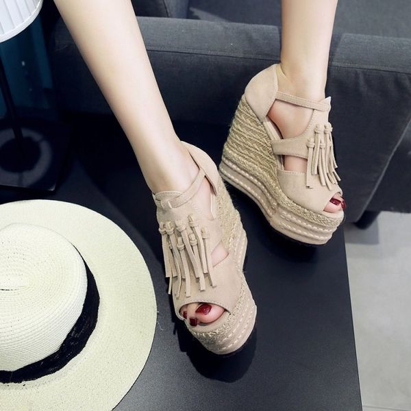 wedge beige heeled sandals tassel round toe espadrilles platform 2020 women's female shoe ladies shoes summer high heels, Black
wedge beige heeled sandals tassel round toe espadrilles platform 2020 women's female shoe ladies shoes summer high heels, Black