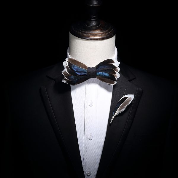 new fashion male men's high-end custom unique alternative natural feather bow tie brooch set ball wedding party, Blue;purple
new fashion male men's high-end custom unique alternative natural feather bow tie brooch set ball wedding party, Blue;purple