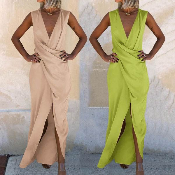 casual dresses plus size sundress celmia women sleeveless deep v-neck pleated long maxi dress loose split beach party vestidos robe, Black;gray
casual dresses plus size sundress celmia women sleeveless deep v-neck pleated long maxi dress loose split beach party vestidos robe, Black;gray