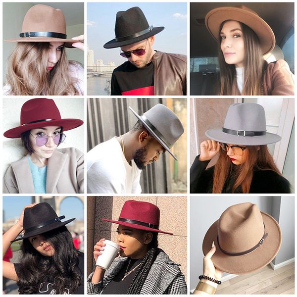 wide brim hats 2021 fedoras chapeau sombrero mujer hat men women imitation woolen winter felt fashion black jazz, Blue;gray
wide brim hats 2021 fedoras chapeau sombrero mujer hat men women imitation woolen winter felt fashion black jazz, Blue;gray