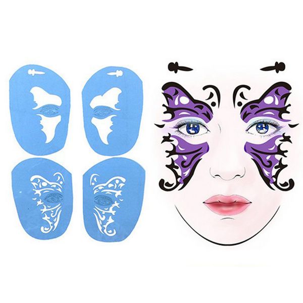 2 sets reusable face paint stencil fairy butterfly + cat women costume make up, Black;red