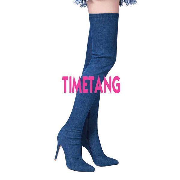 timetang trend denim long boots lady high heel thigh high boot women's pointed toe zipper over the knee boots plus 35 - 44, Black
timetang trend denim long boots lady high heel thigh high boot women's pointed toe zipper over the knee boots plus 35 - 44, Black