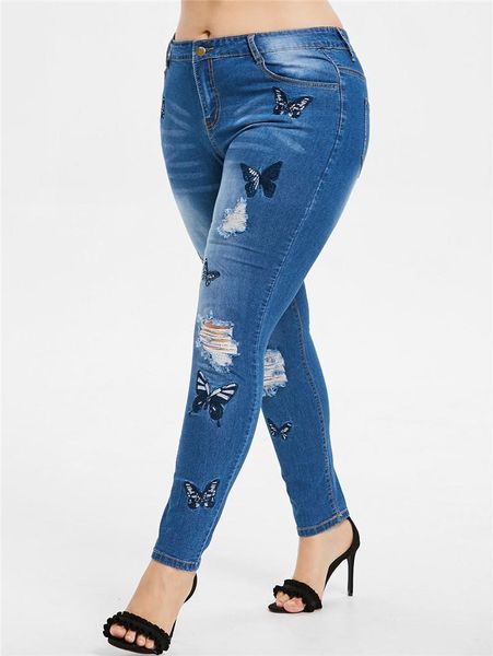 female clothing womens designer plus size 5xl jeans butterfly embroidery hole ripped vintage pencil pants fashion, Blue
female clothing womens designer plus size 5xl jeans butterfly embroidery hole ripped vintage pencil pants fashion, Blue