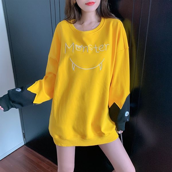 women's long-sleeved sweater european 2020 autumn new ins fashion large korean style loose mid-length spring clothes korean clothes emb, Black
women's long-sleeved sweater european 2020 autumn new ins fashion large korean style loose mid-length spring clothes korean clothes emb, Black