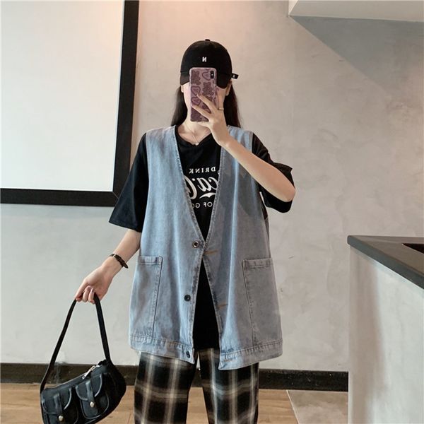 summer 2020 new korean style loose thin denim vest women's waistcoat online popular vest fashionable jacket evktd, White;black
summer 2020 new korean style loose thin denim vest women's waistcoat online popular vest fashionable jacket evktd, White;black