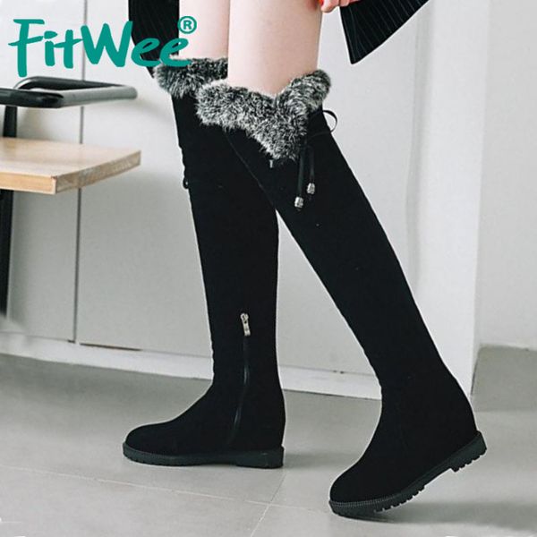 fitwee size 34-45 women thigh high boots winter plush fur shoes woman fashion inside heels long boots bowknot zipper shoes, Black
fitwee size 34-45 women thigh high boots winter plush fur shoes woman fashion inside heels long boots bowknot zipper shoes, Black