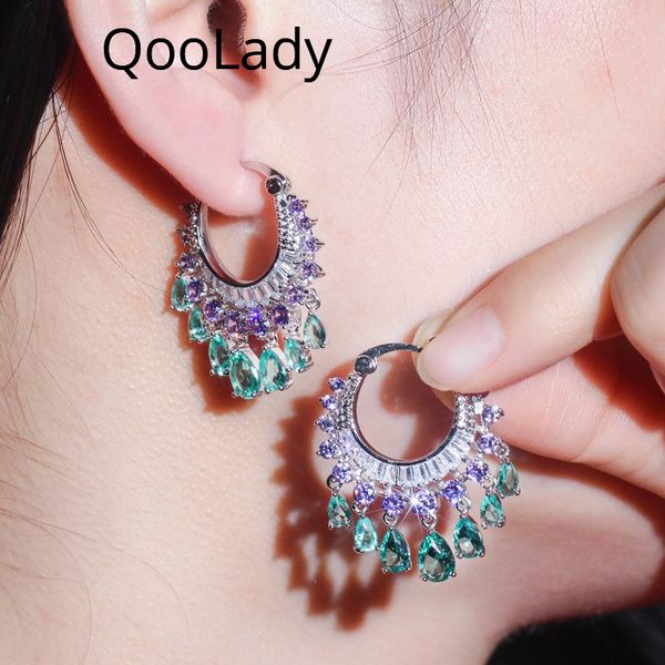 hoop & huggie qoolady unique tassel circle design purple blue cubic zirconia crystal round earrings for women fashion bridal jewelry e197, Golden;silver
hoop & huggie qoolady unique tassel circle design purple blue cubic zirconia crystal round earrings for women fashion bridal jewelry e197, Golden;silver